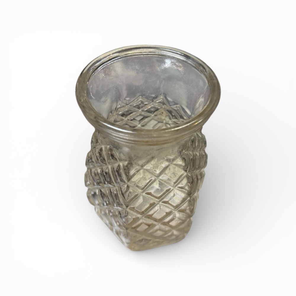 Vintage Mercury Glass Pineapple Vase Silver Textured Diamond Pattern Decor